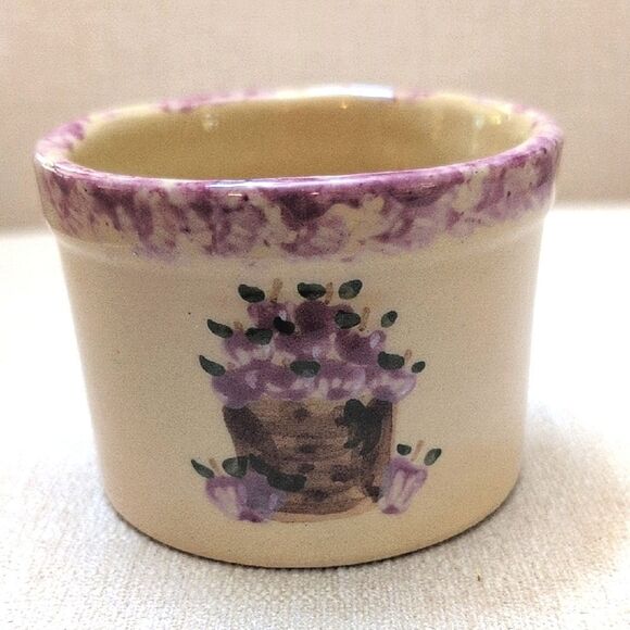 Handcrafted Alpine Pottery Mini Crock Cream and Purple Bowl Planter Vintage - Picture 8 of 8